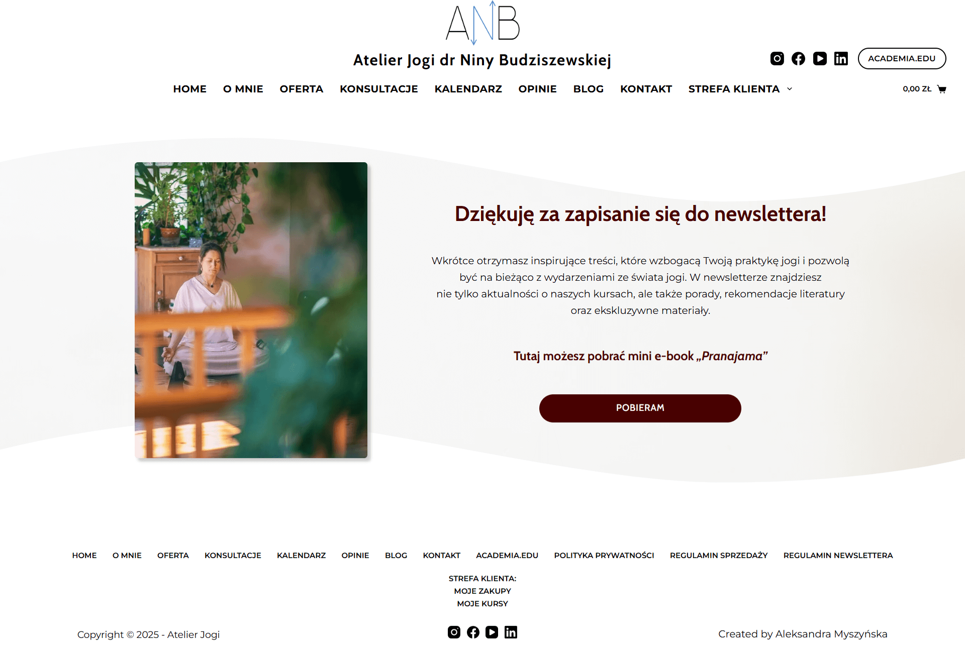 strona podziękowania za zapis do newslettera z możliwością pobrania e-booka