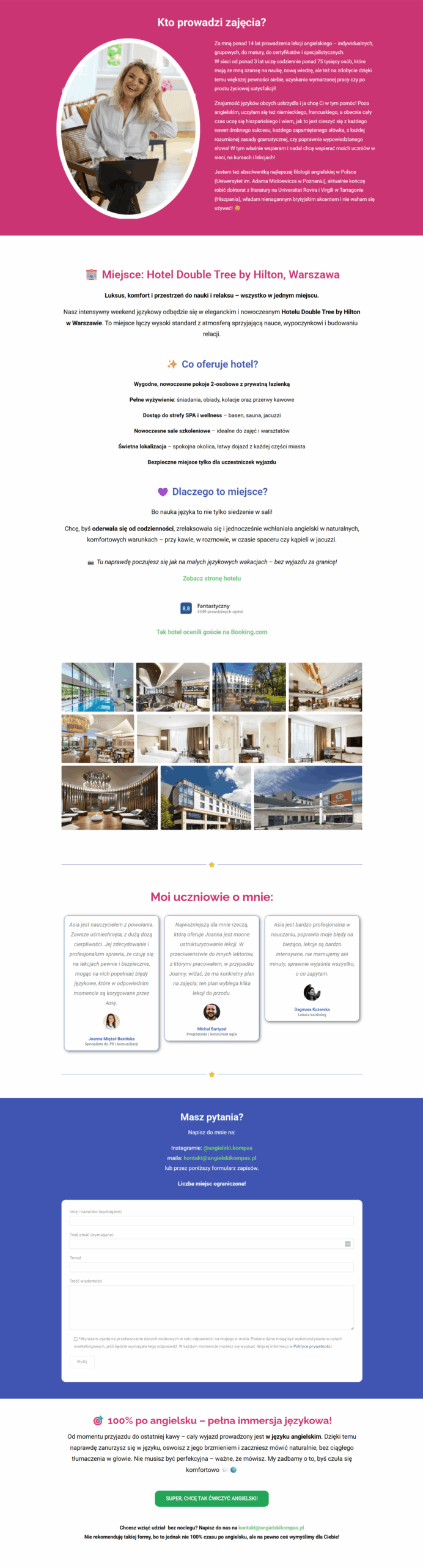 landing page wyjazd językowy