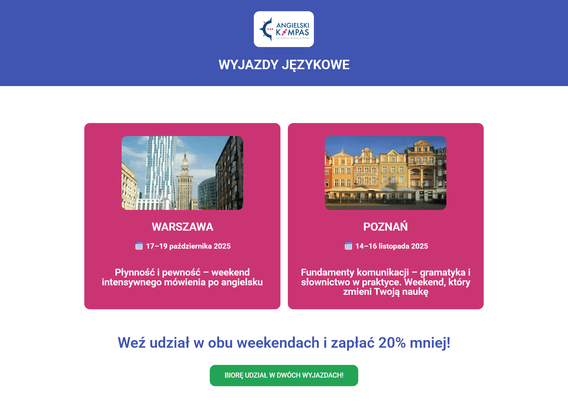 landing page wyjazdów językowych
