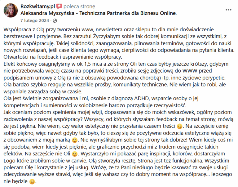 opinia o współpracy