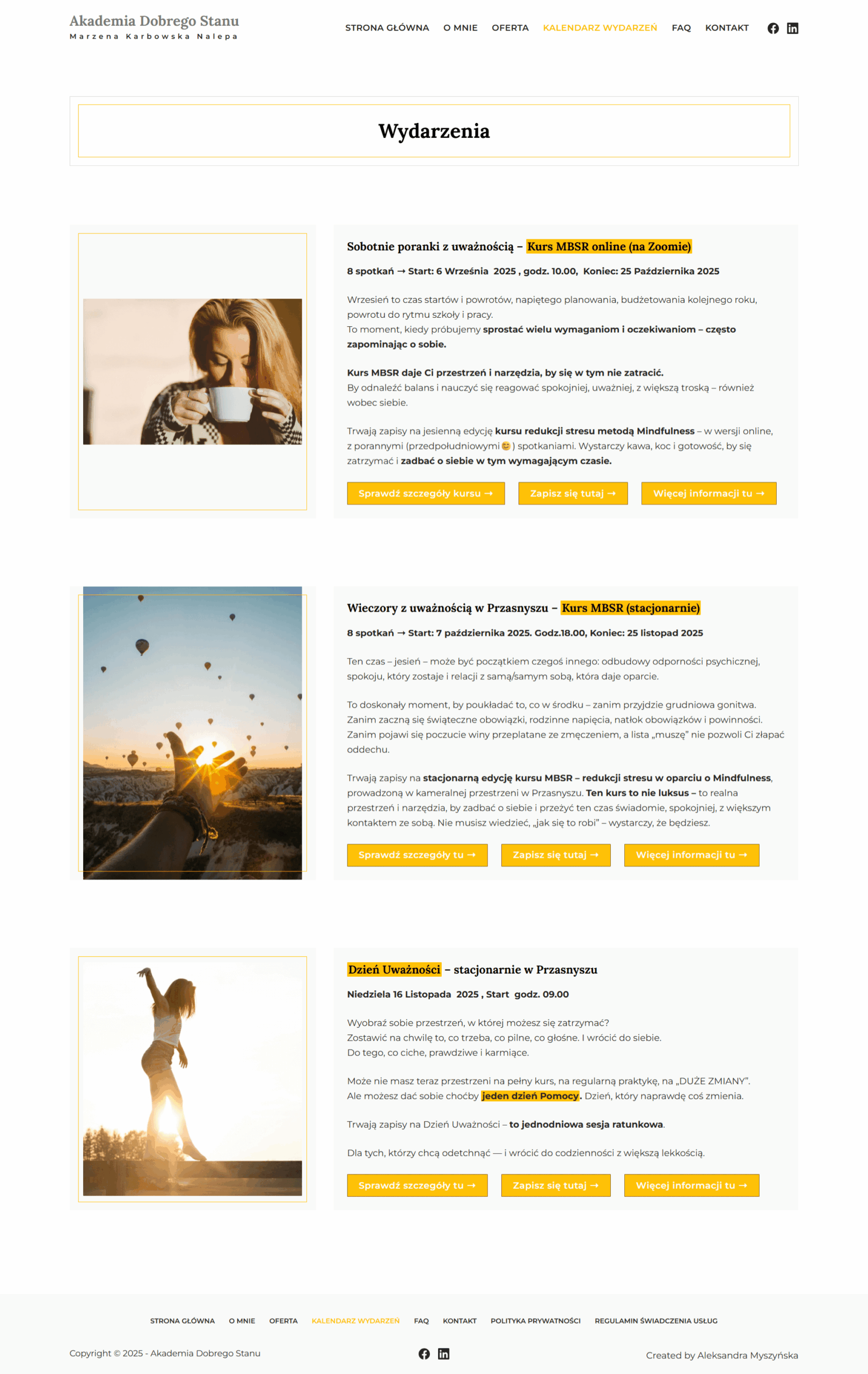 kalendarz wydarzeń na stronie www