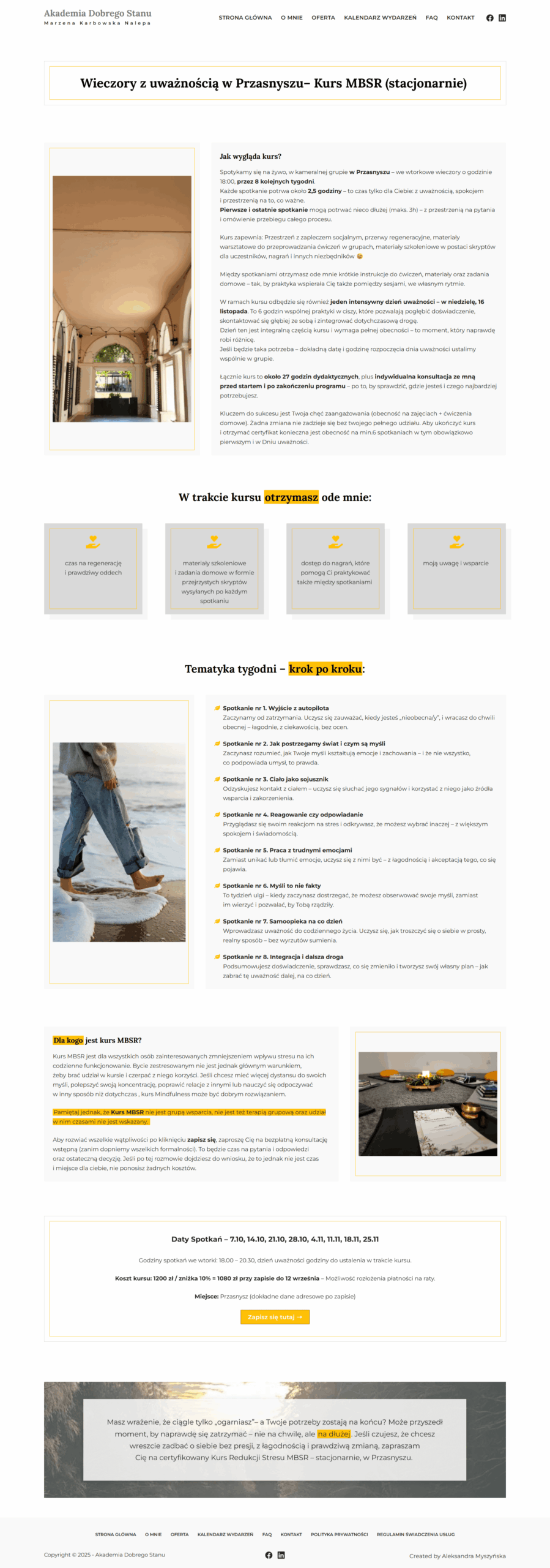 strona z ofertą kursów