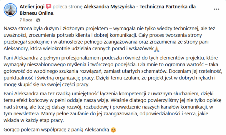 pozytywna opinia o współpracy
