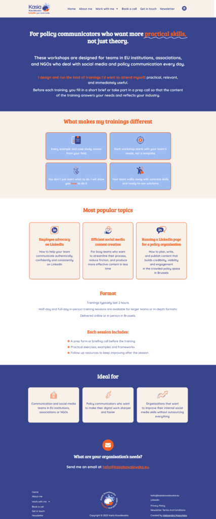 Strona z ofertą warsztatów