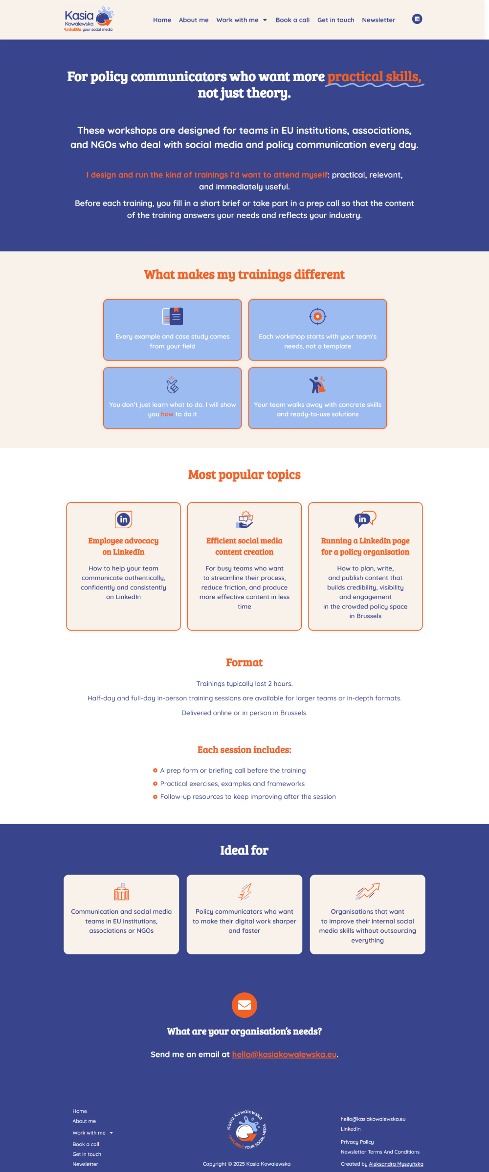 Strona z ofertą warsztatów