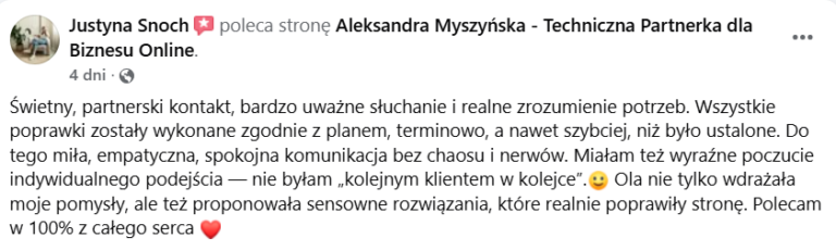 Aleksandra Myszyńska opinia o współpracy
