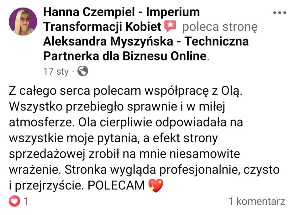 Aleksandra Myszyńska opinia o współpracy