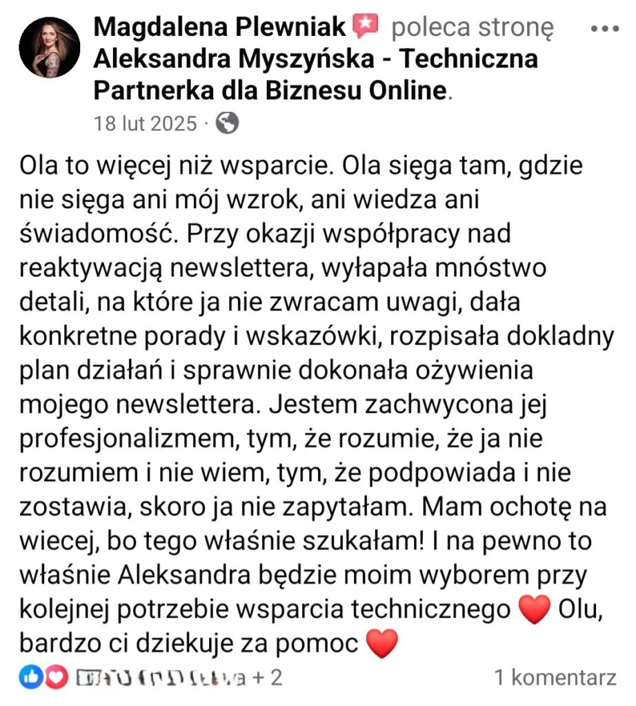 Aleksandra Myszyńska opinia o współpracy