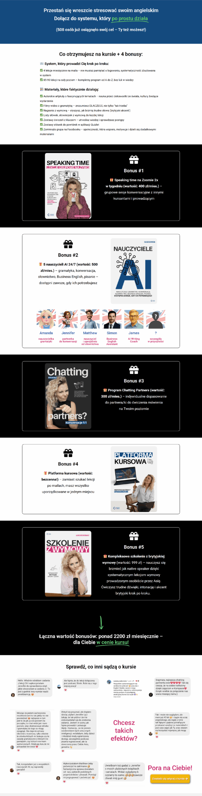 Strona sprzedażowa kursu angielskiego online