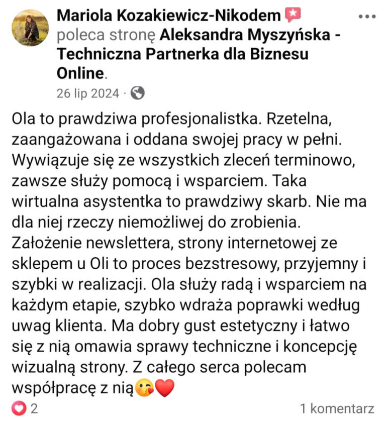 Aleksandra Myszyńska opinia o współpracy