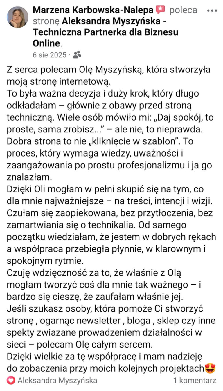 Aleksandra Myszyńska opinia o współpracy