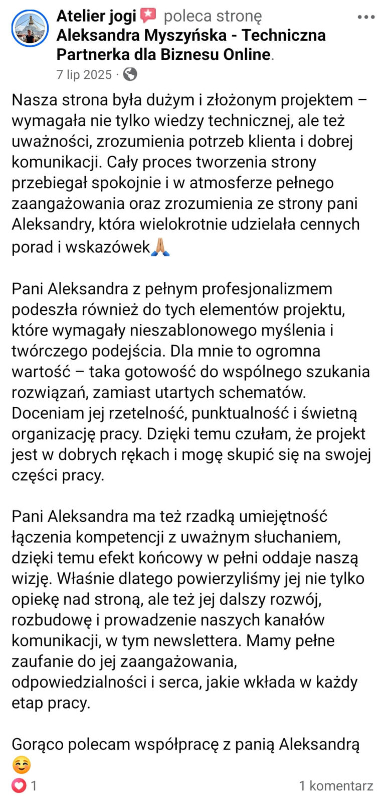 Aleksandra Myszyńska opinia o współpracy