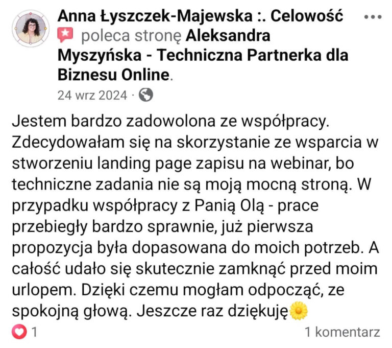 Aleksandra Myszyńska opinia o współpracy