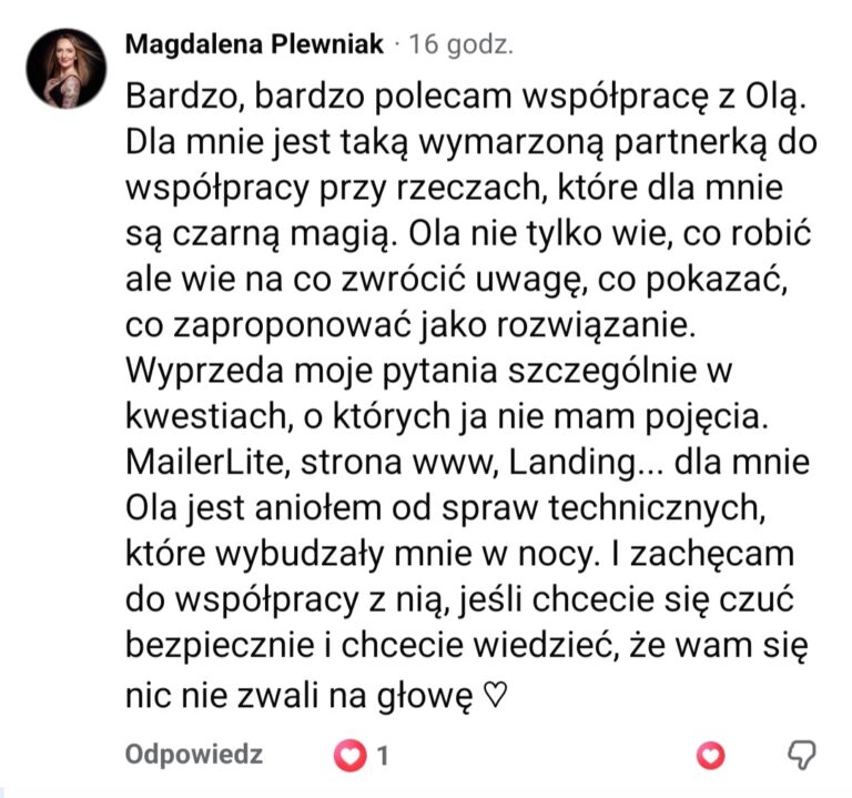 Aleksandra Myszyńska opinia o współpracy