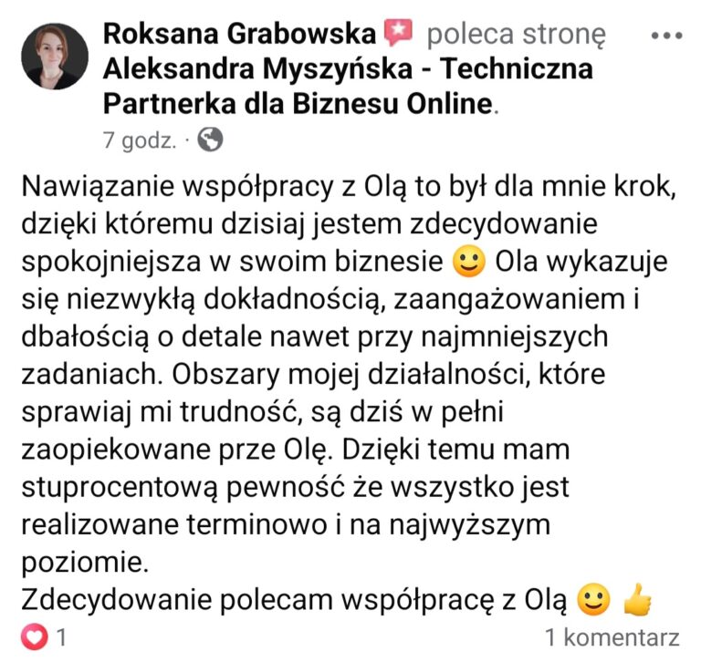 Opinia o współpracy