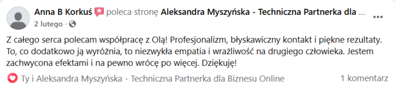 Aleksandra Myszyńska opinia o współpracy