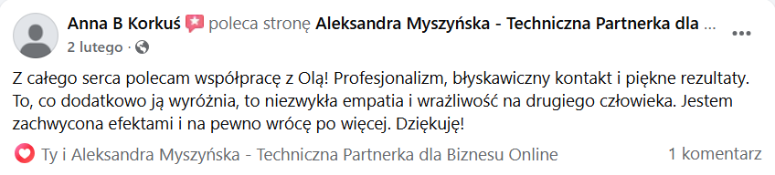 Aleksandra Myszyńska opinia o współpracy