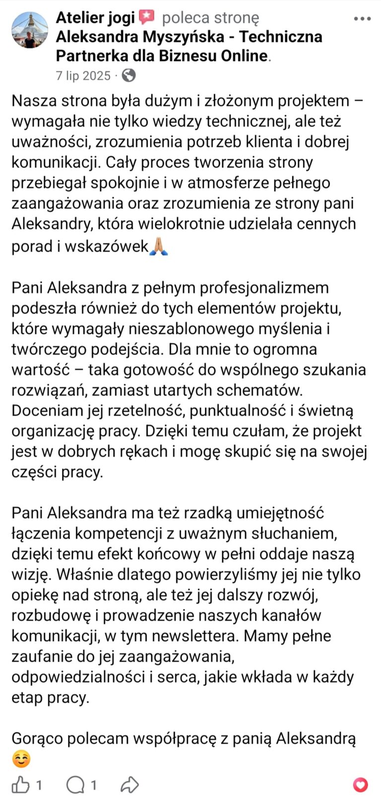 Aleksandra Myszyńska opinia o współpracy