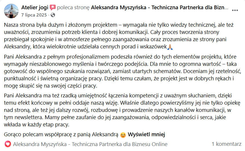 Aleksandra Myszyńska opinia o współpracy