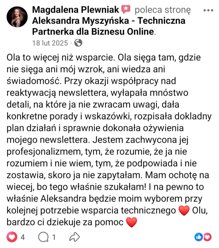 Aleksandra Myszyńska opinia o współpracy