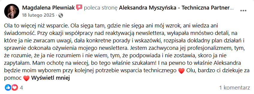 Aleksandra Myszyńska opinia o współpracy