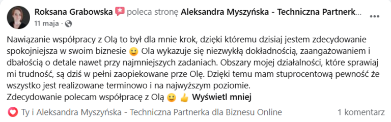 Aleksandra Myszyńska opinia o współpracy