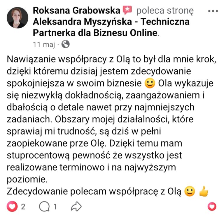 Aleksandra Myszyńska opinia o współpracy