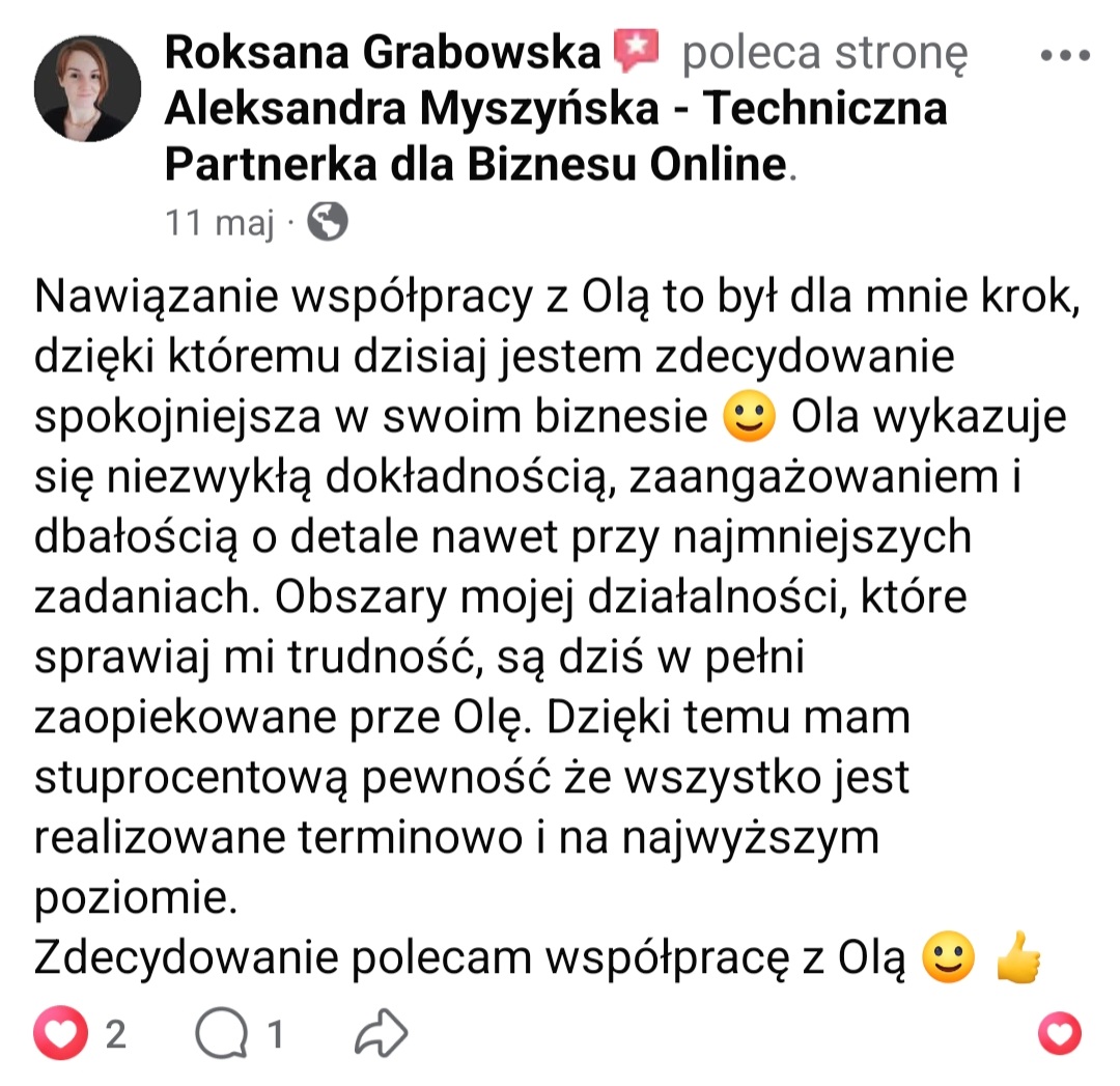 Aleksandra Myszyńska opinia o współpracy