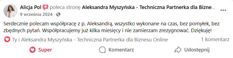 Aleksandra Myszyńska opinia o współpracy