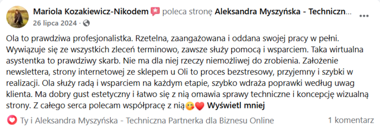 Aleksandra Myszyńska opinia o współpracy