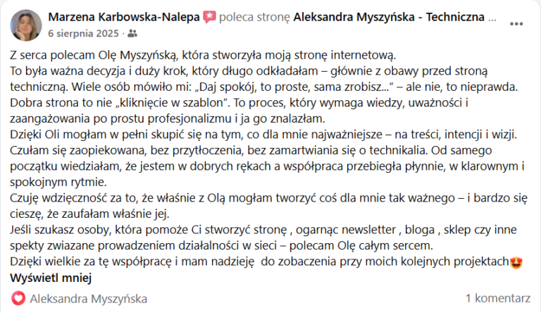 Aleksandra Myszyńska opinia o współpracy