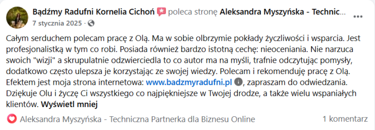 Aleksandra Myszyńska opinia o współpracy