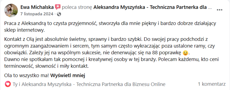 Aleksandra Myszyńska opinia o współpracy