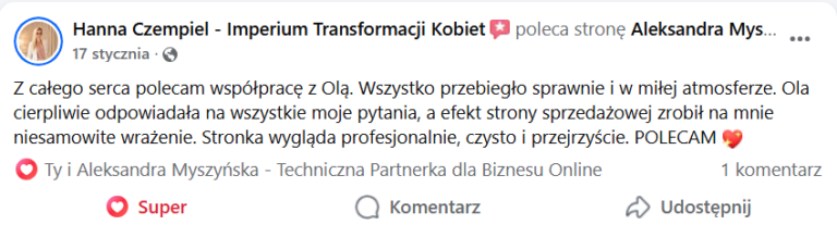 Aleksandra Myszyńska opinia o współpracy