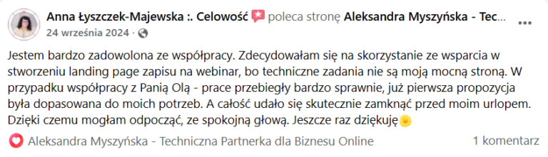 Aleksandra Myszyńska opinia o współpracy